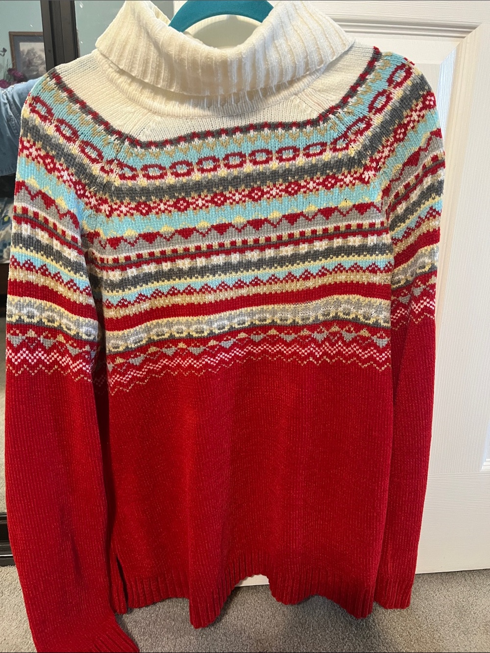 White Stag Cozy Red Fair Isle Turtleneck Sweater